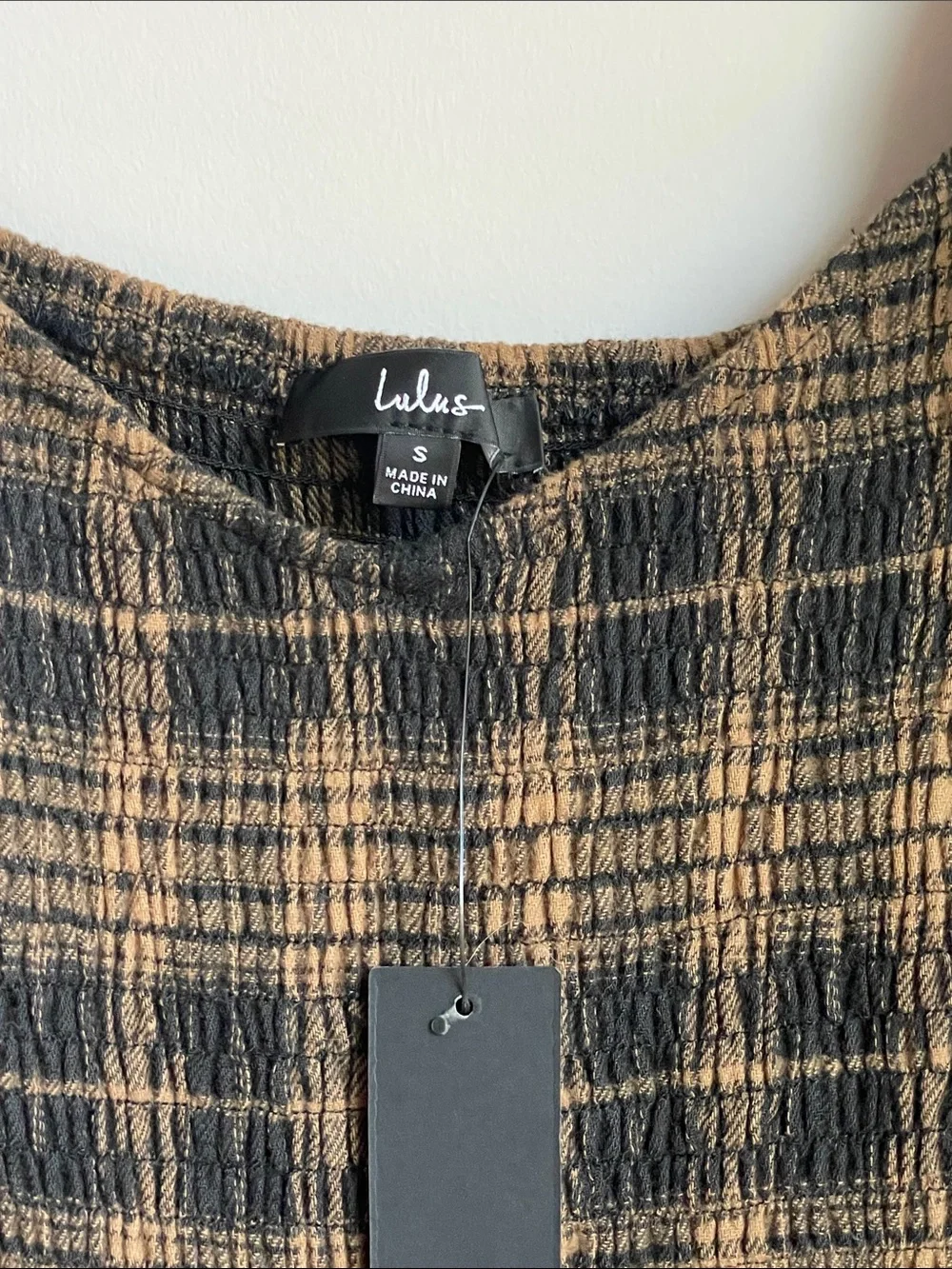 Lulu's Black and Tan Plaid Flannel Smocked Puff-Sleeve Tiered Mini Dress - Picture 2 of 5